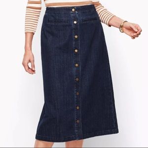 Talbots Womens 4 Denim Skirt Button Front Modest